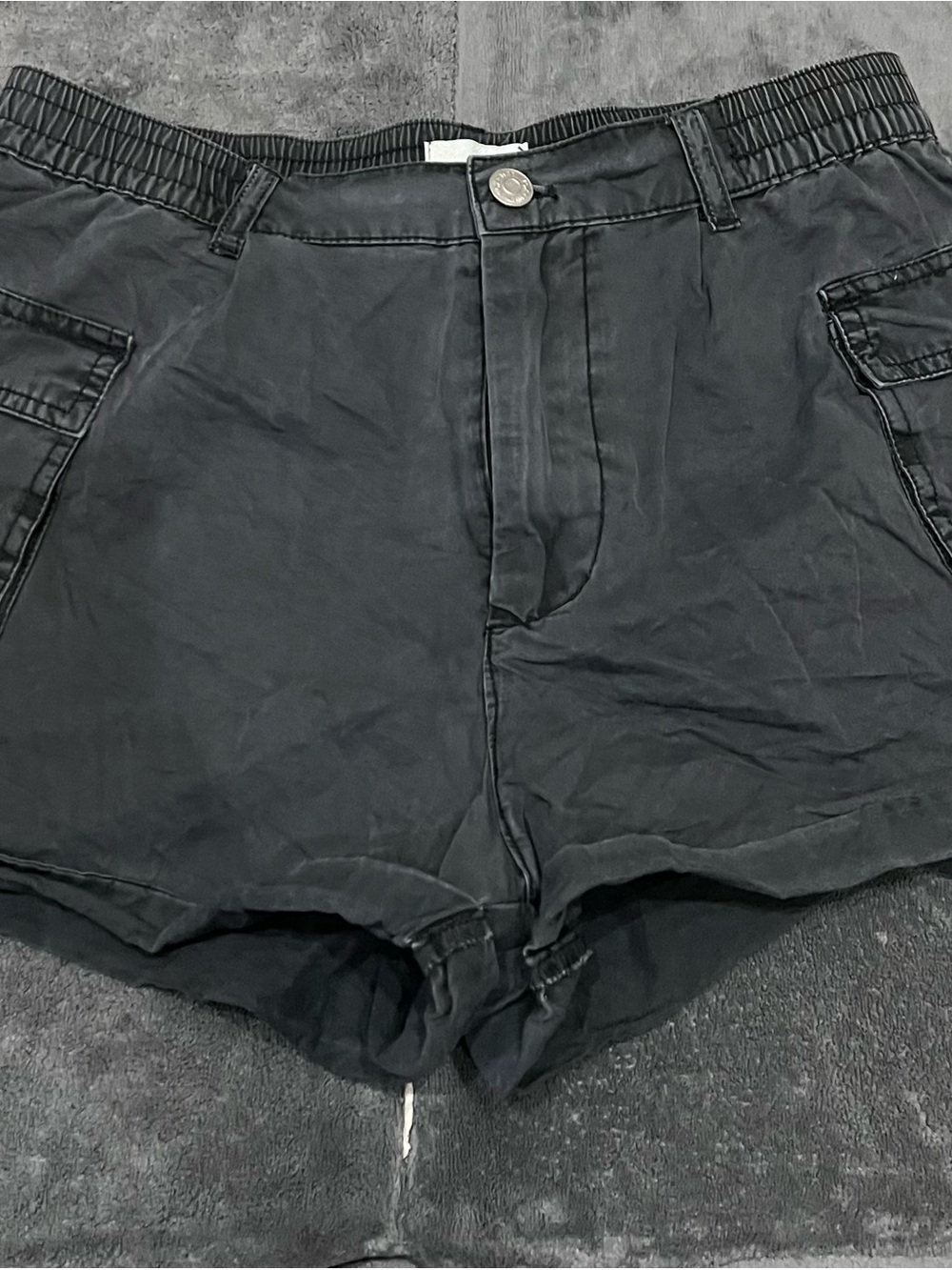 Junior’s Charcoal Cargo Shorts - Elastic Waist Utility Style
